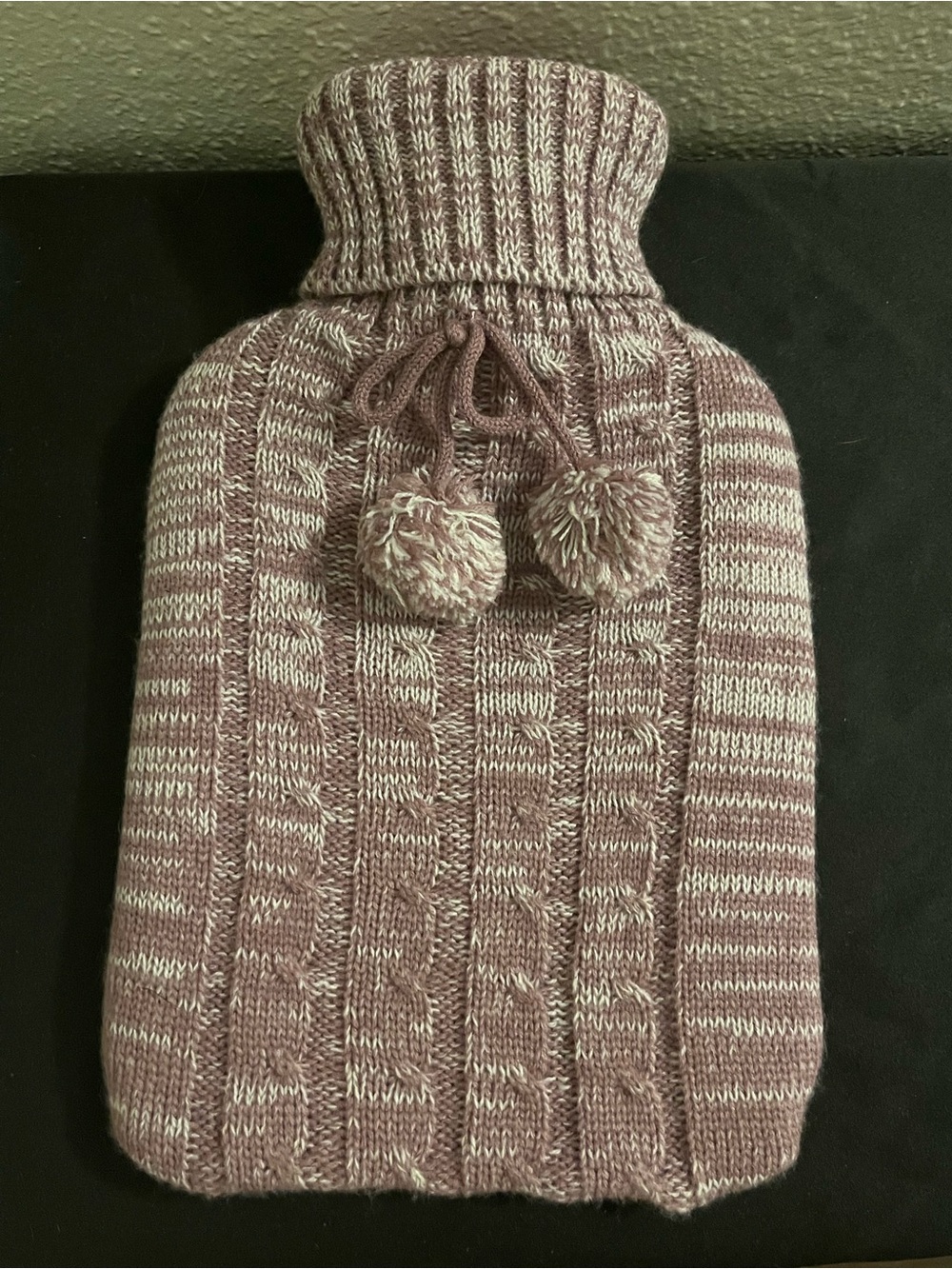 Plush Knit Hot Water Bottle Cover in Mauve and Cream